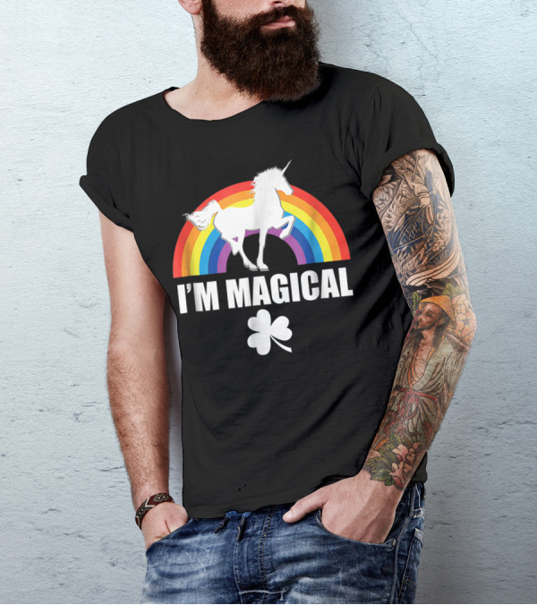 Irish Youth Kids StPatrick's Day I'm Magical Unicorn Rainbow Shamrock T-Shirt