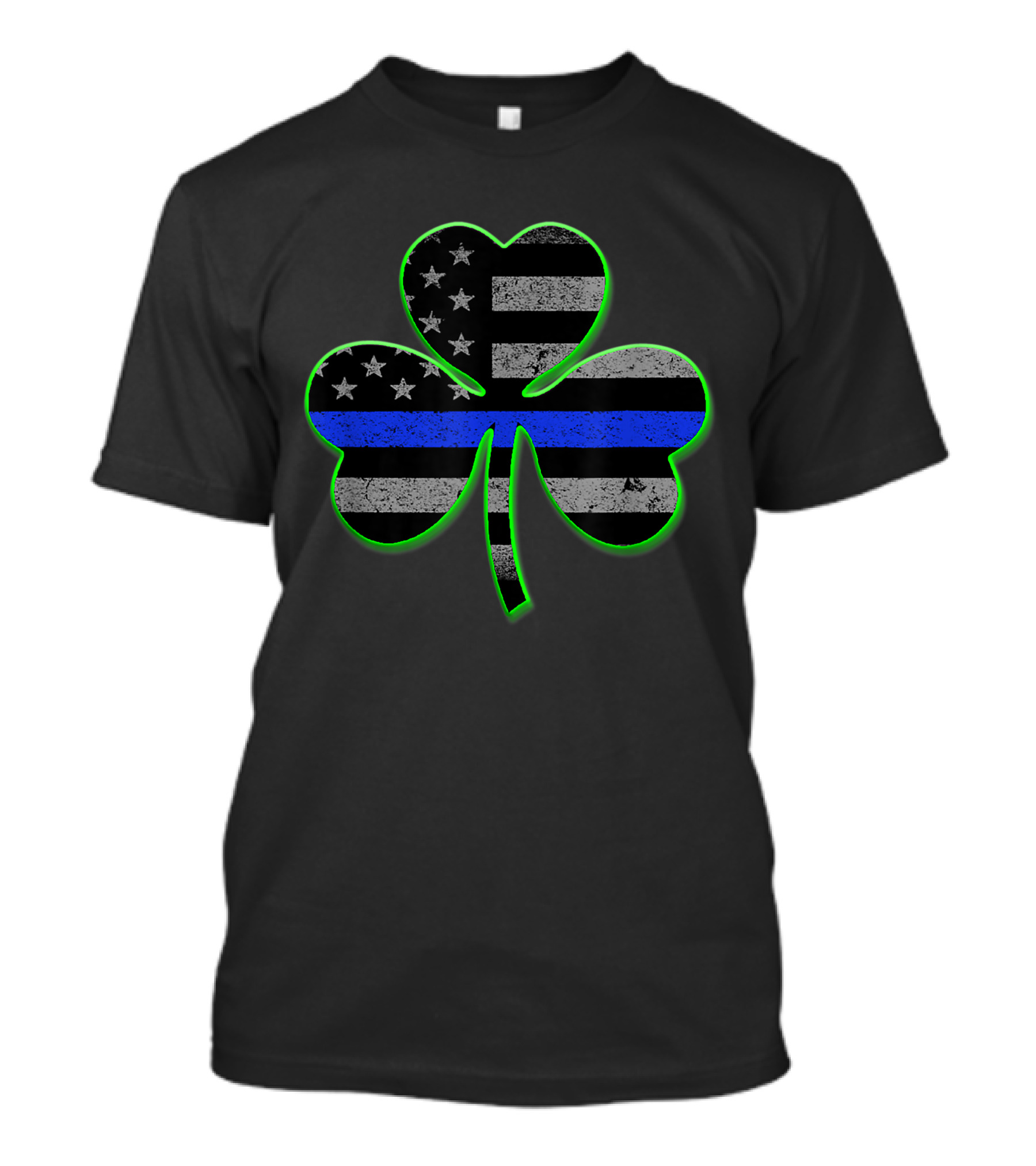 Thin Blue Line American Flag Shamrock Clover St. Patrick's Day T-Shirt