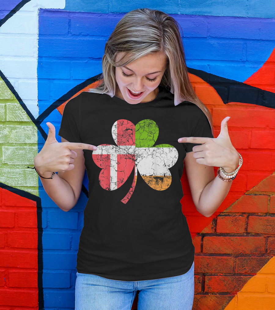 Irish Danish Flag Shamrock Emblem T-Shirt