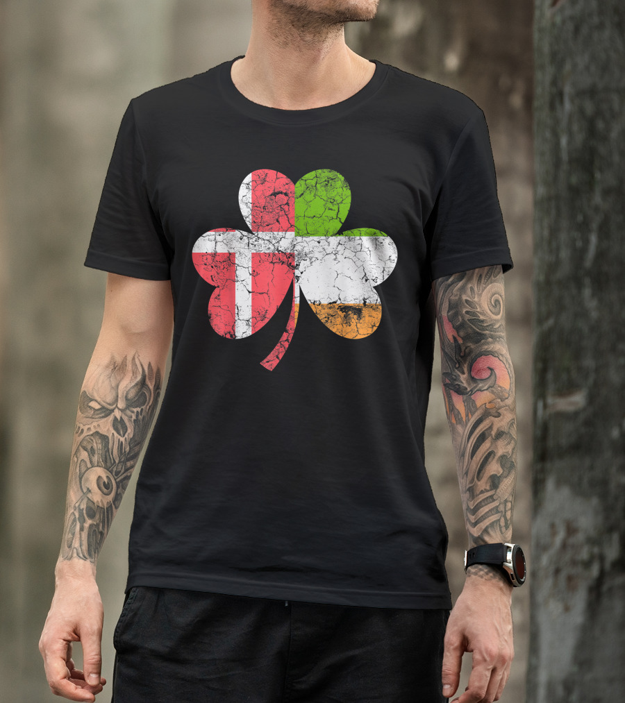 Irish Danish Flag Shamrock Emblem T-Shirt