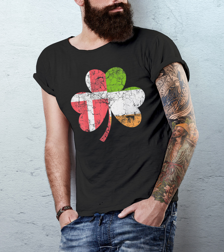 Irish Danish Flag Shamrock Emblem T-Shirt