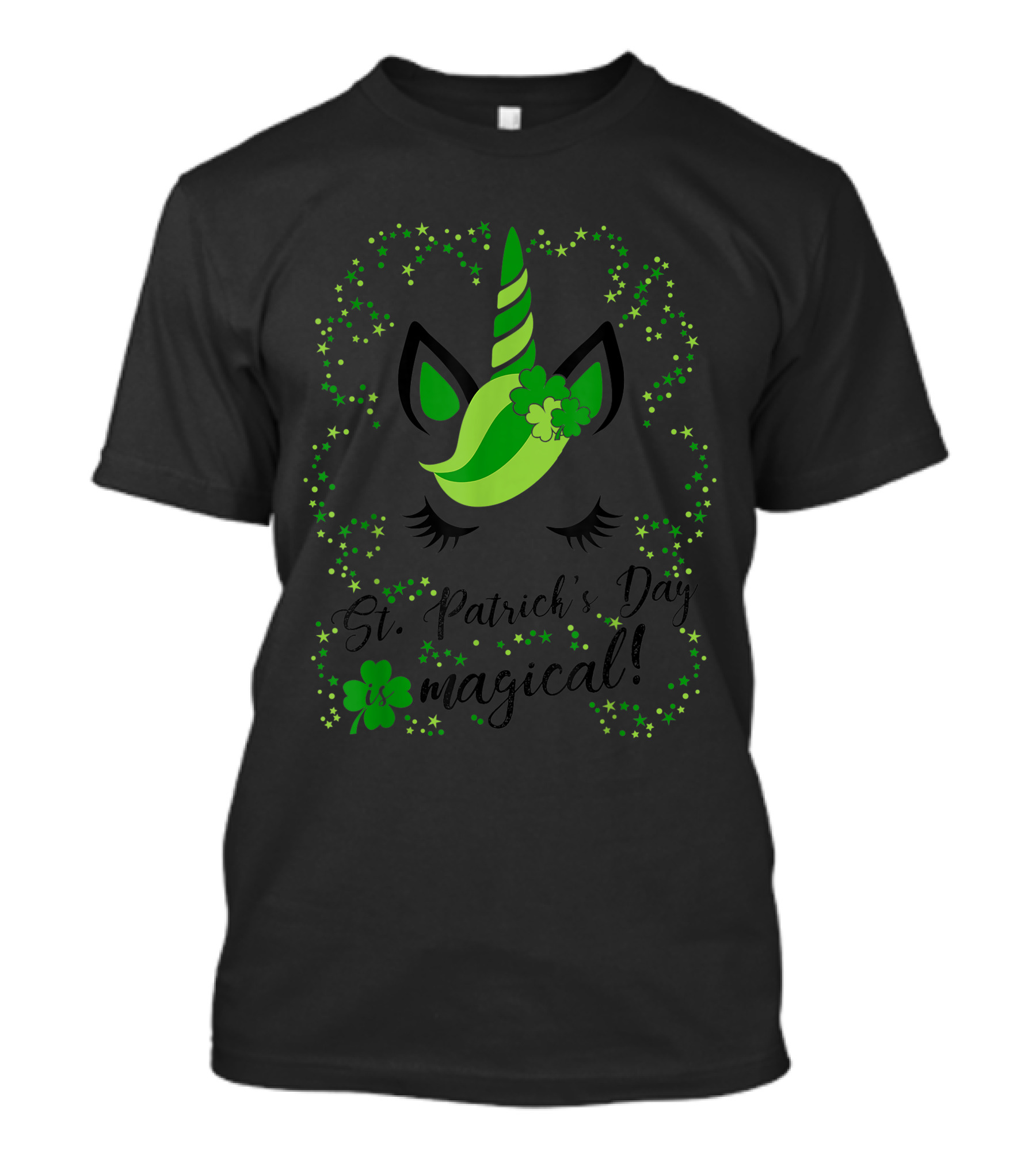 St Patricks Day Magical Unicorn With Four Leaf Clover And Stars T-Shirt