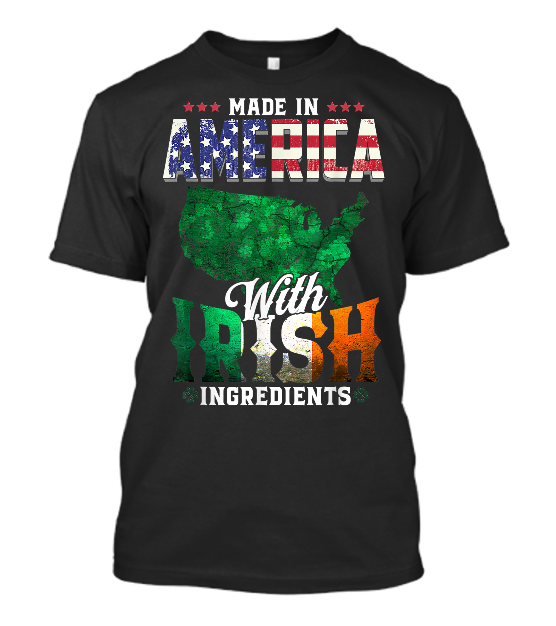 Made In America With Irish Ingredients America Ireland Pride Map Clover T-Shirt