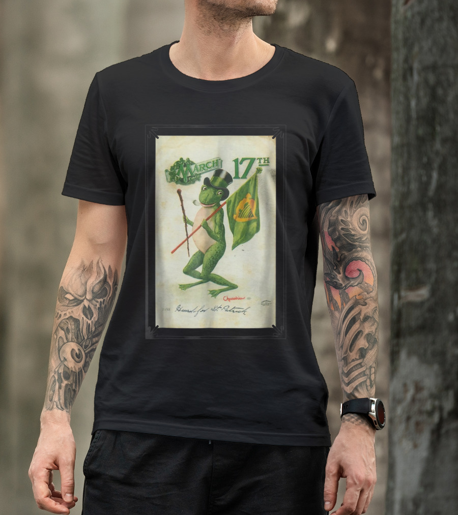March 17th St. Patrick's Day Frog With Harp Flag And Top Hat T-Shirt
