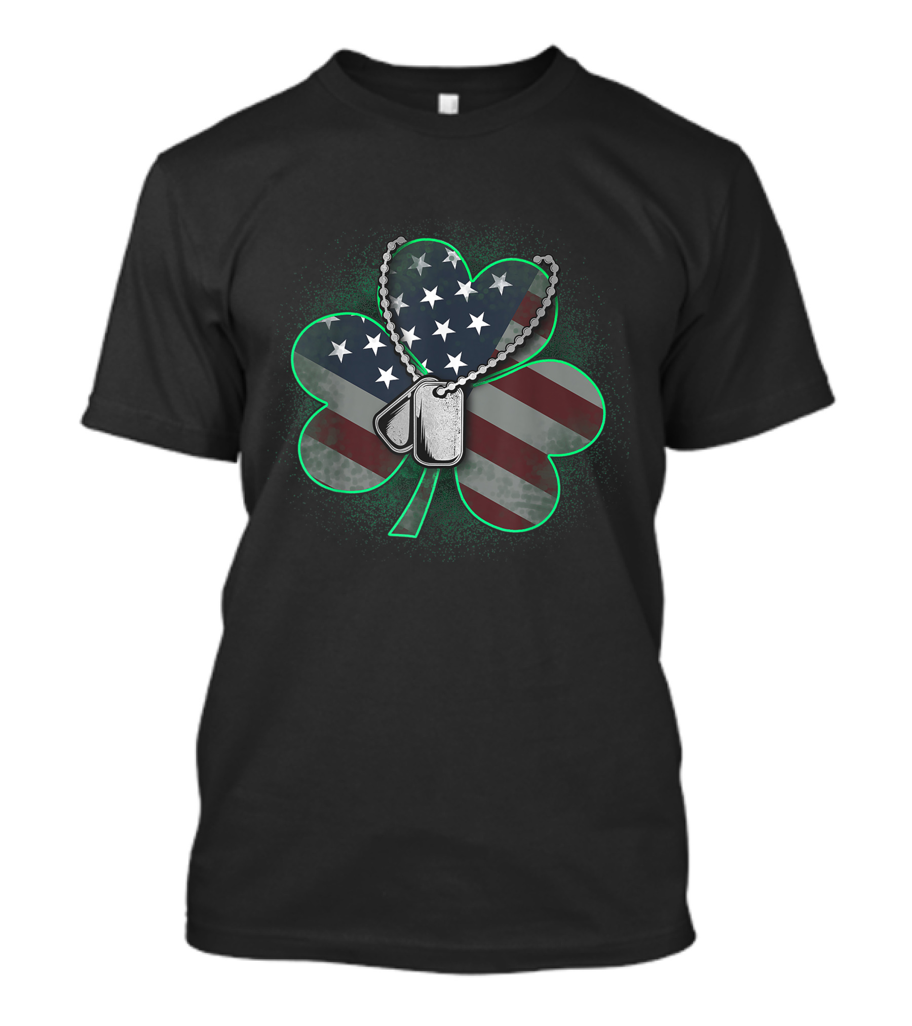 Veteran Military American Flag Clover St. Patrick's Day Dog Tags T-Shirt