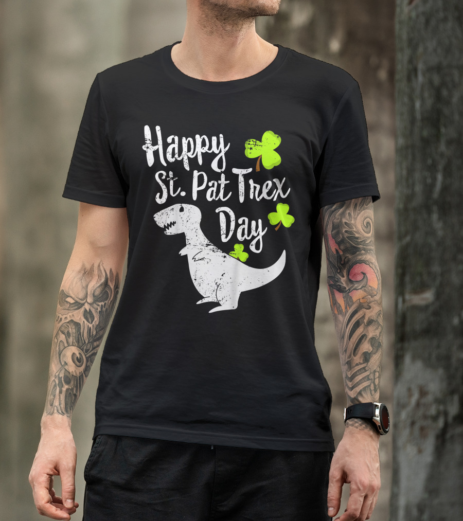Happy St. Pat Trex Day Cute St. Patrick's Pun With T-Rex And Shamrocks T-Shirt