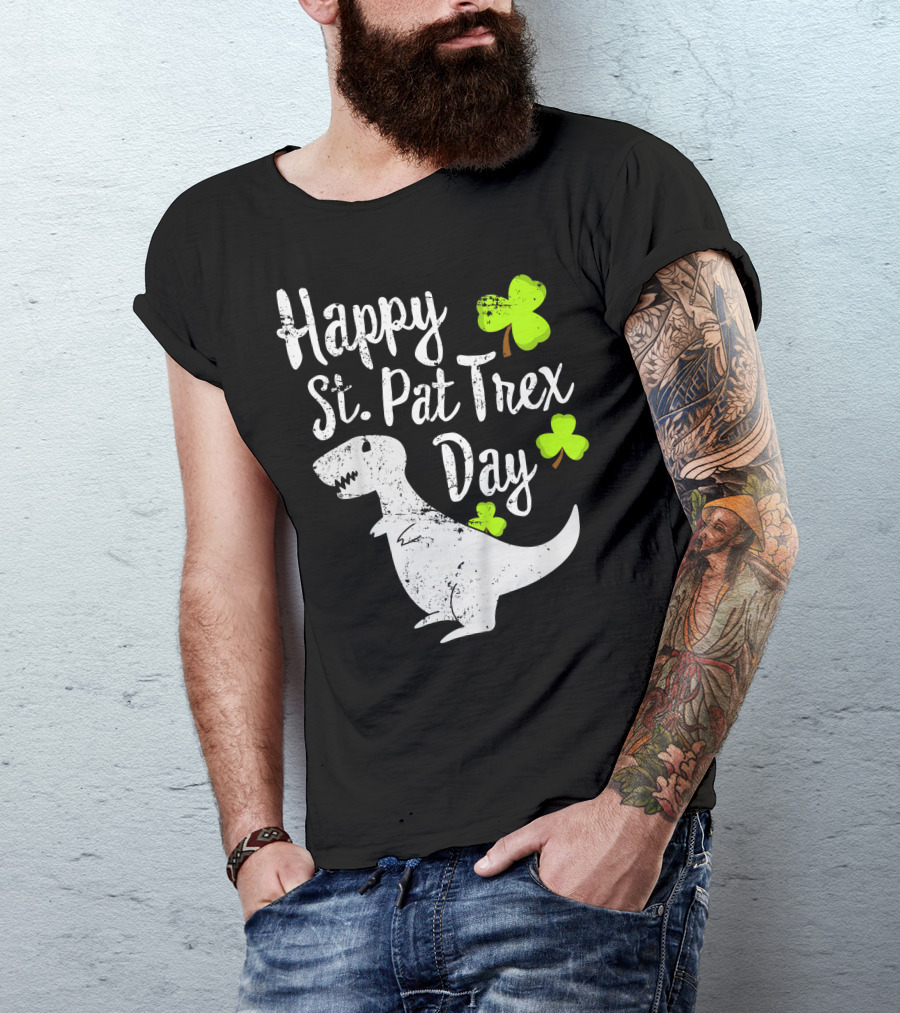 Happy St. Pat Trex Day Cute St. Patrick's Pun With T-Rex And Shamrocks T-Shirt