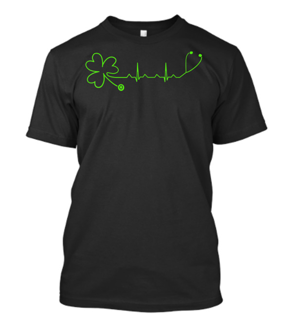 St. Patrick's Day Nurse Irish Clover Heartbeat Stethoscope T-Shirt