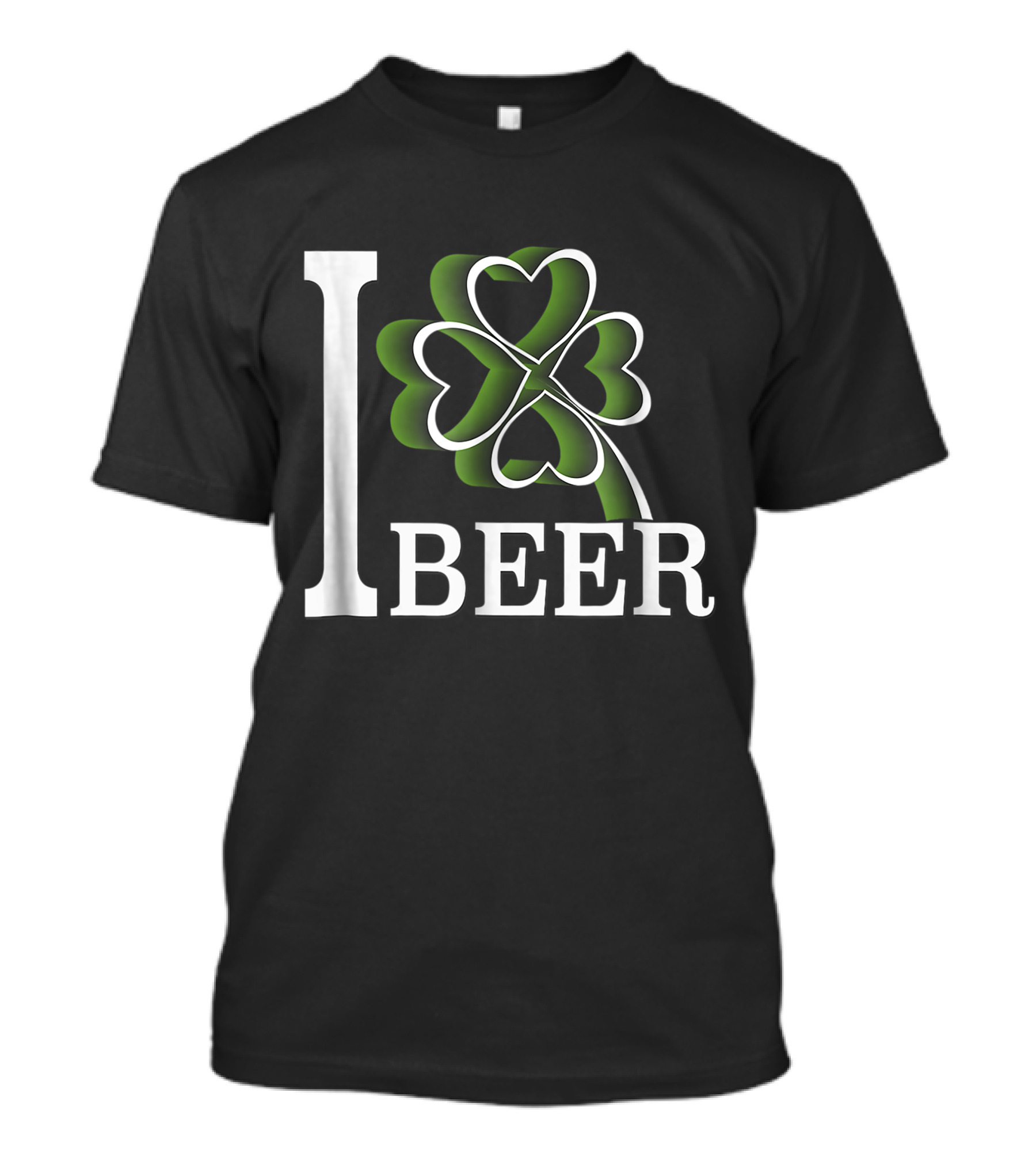 I Love Beer Clover Heart Shamrock Green T-Shirt