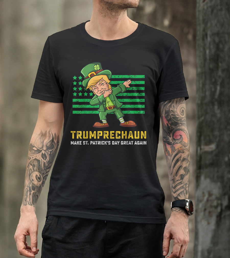 Trumprechaun Make St. Patrick's Day Great Again Dabbing American Flag T-Shirt