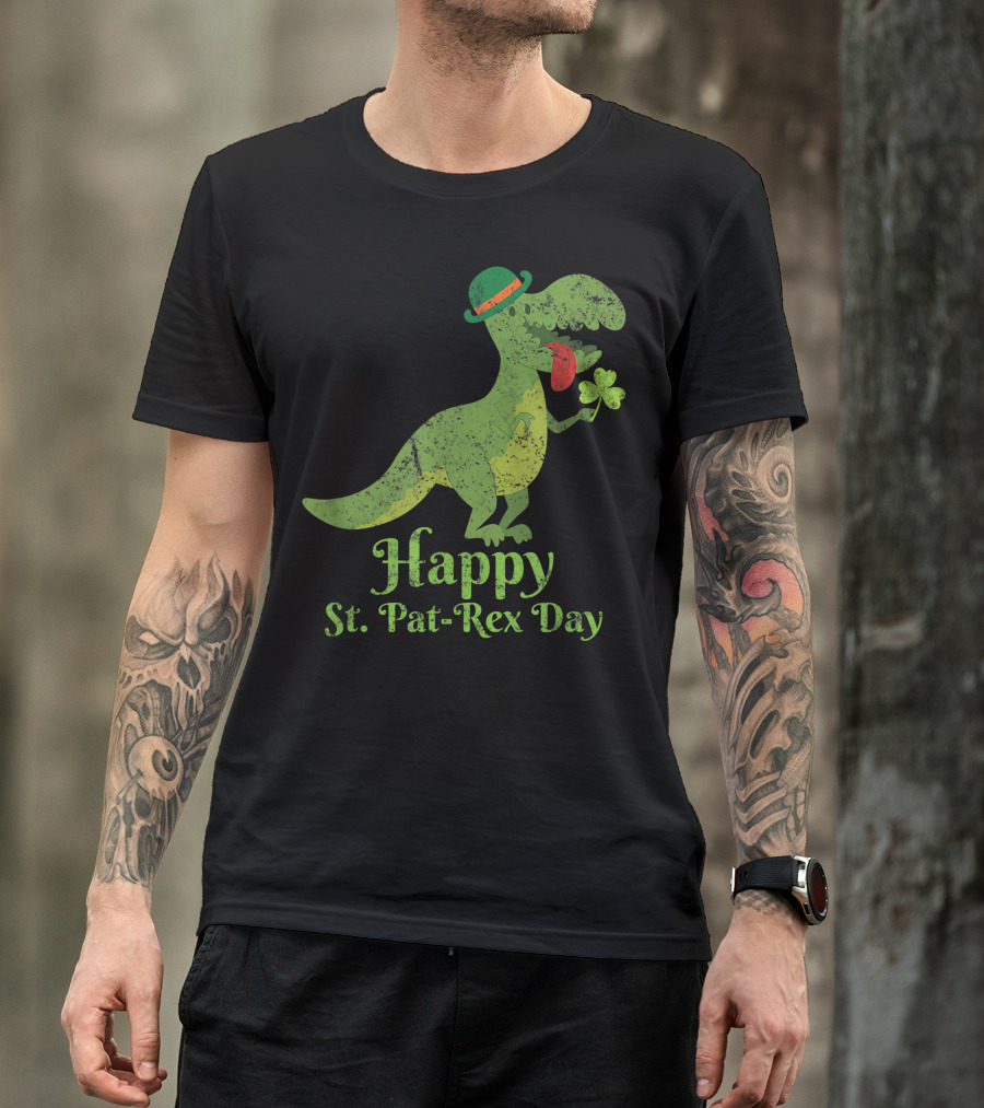 Happy St. Pat-Rex Day Dinosaur With Shamrock And Hat T-Shirt
