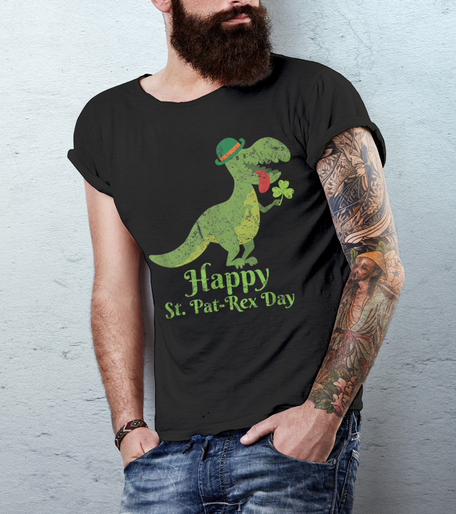 Happy St. Pat-Rex Day Dinosaur With Shamrock And Hat T-Shirt