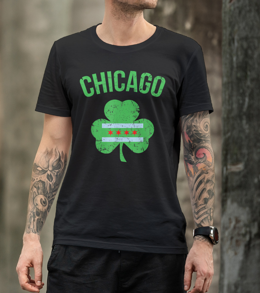 Chicago Shamrock Flag Stars Vintage T-Shirt