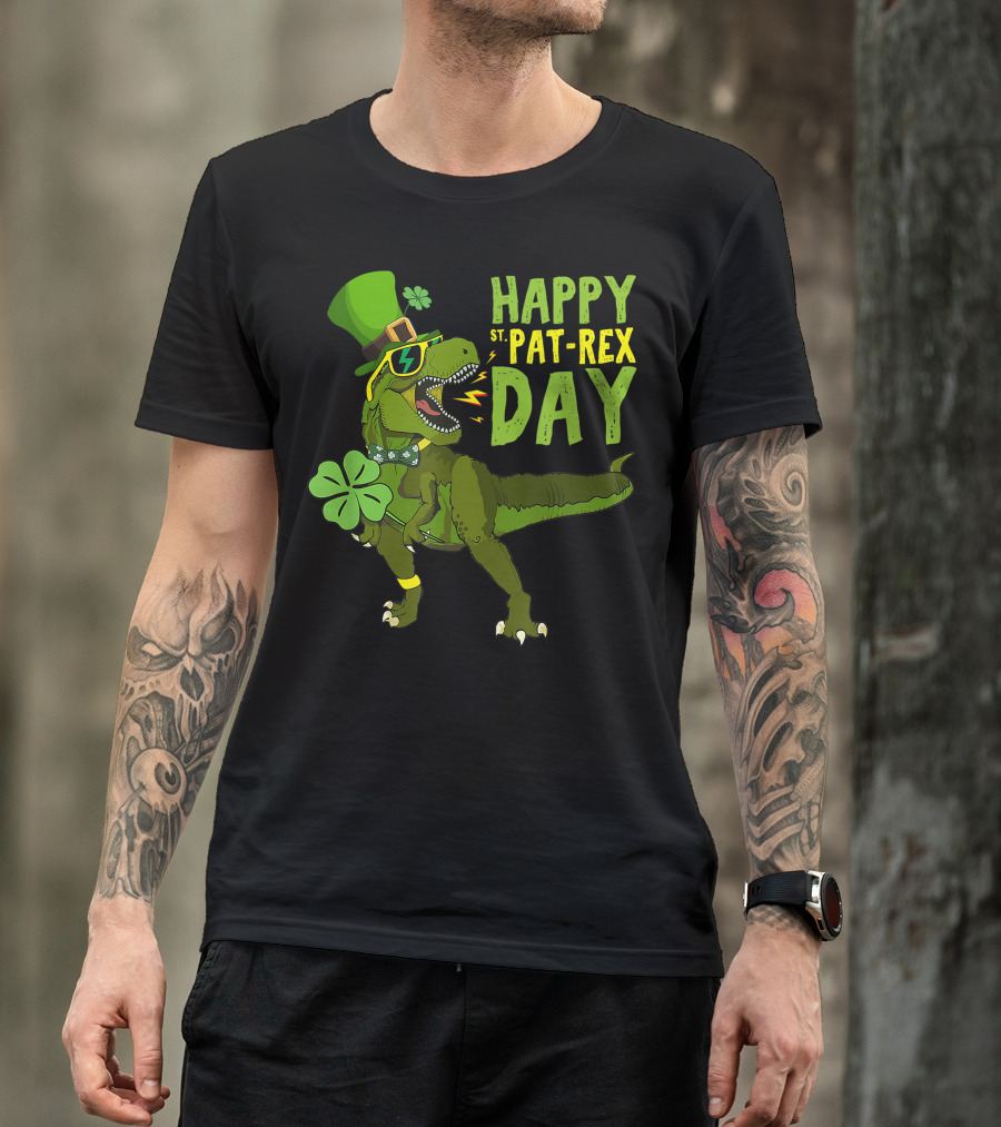 Happy St Pat-Rex Day Dinosaur With Shamrock And Leprechaun Hat T-Shirt