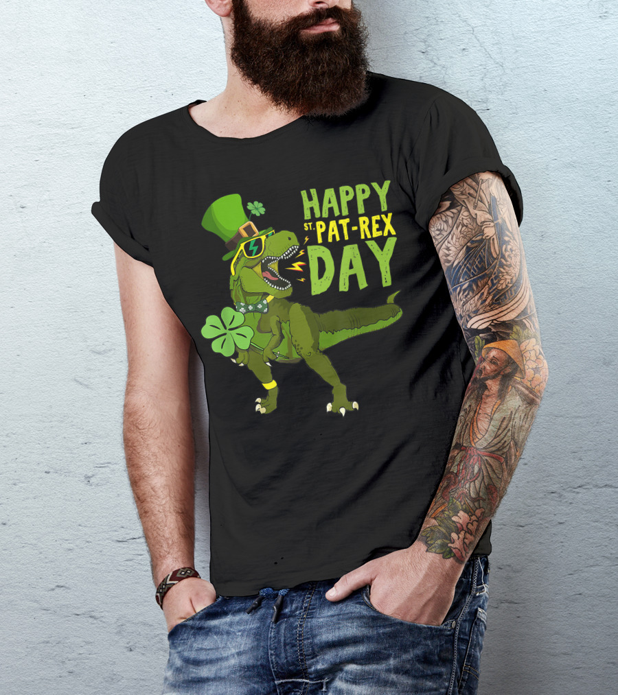 Happy St Pat-Rex Day Dinosaur With Shamrock And Leprechaun Hat T-Shirt