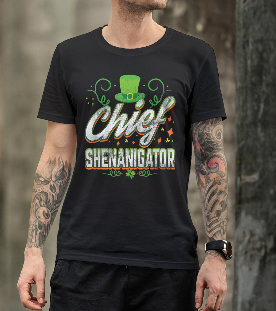 Retro Chief Shenanigator Lucky Leprechaun Hat St Patrick Day T-Shirt
