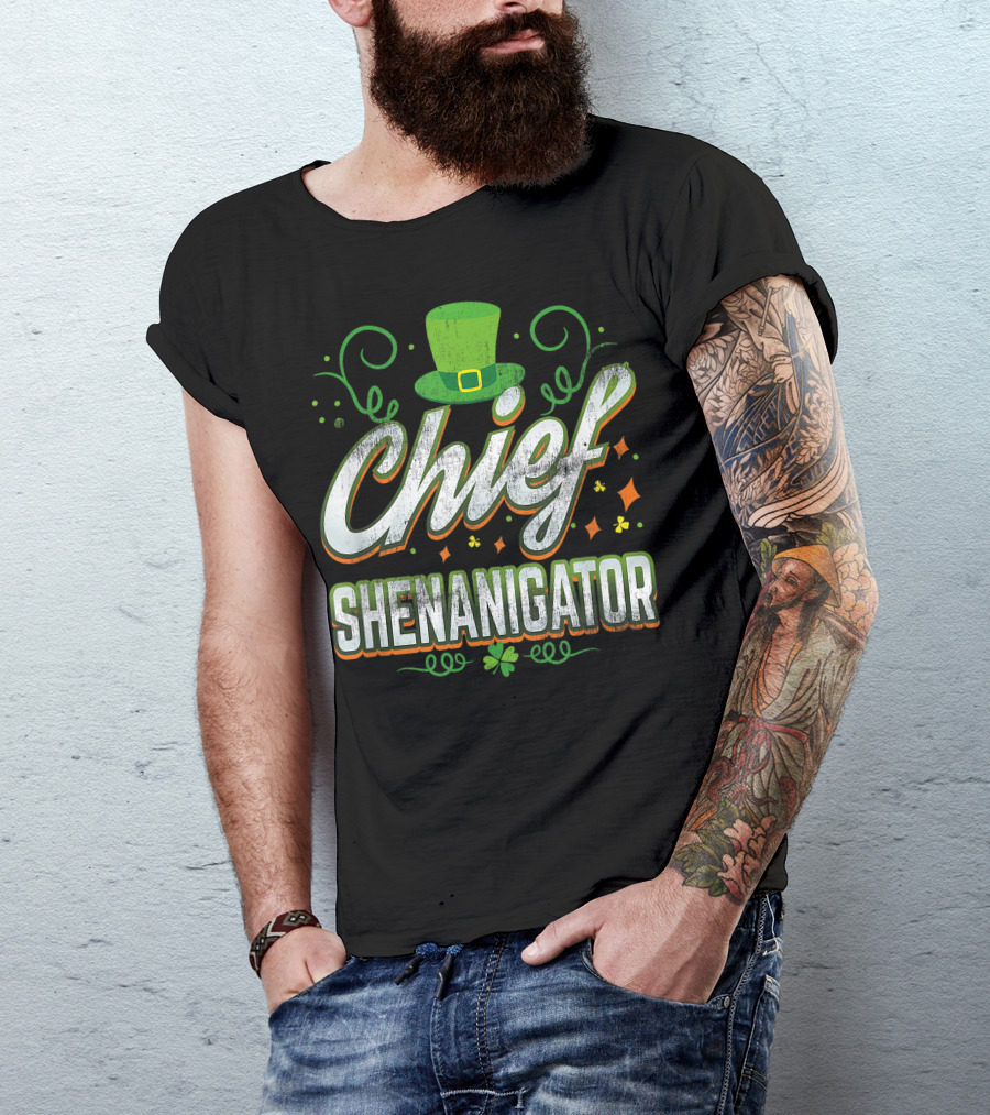 Retro Chief Shenanigator Lucky Leprechaun Hat St Patrick Day T-Shirt