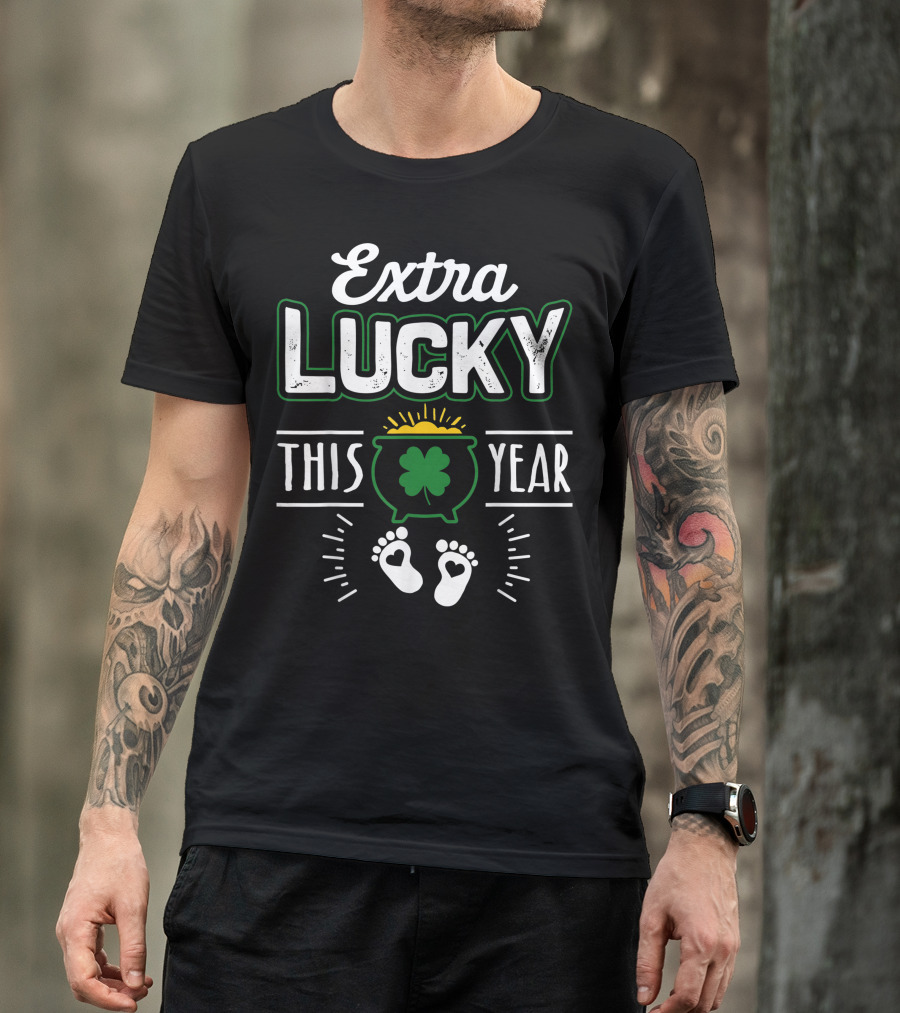 Extra Lucky This Year Shamrock Baby Footprints T-Shirt
