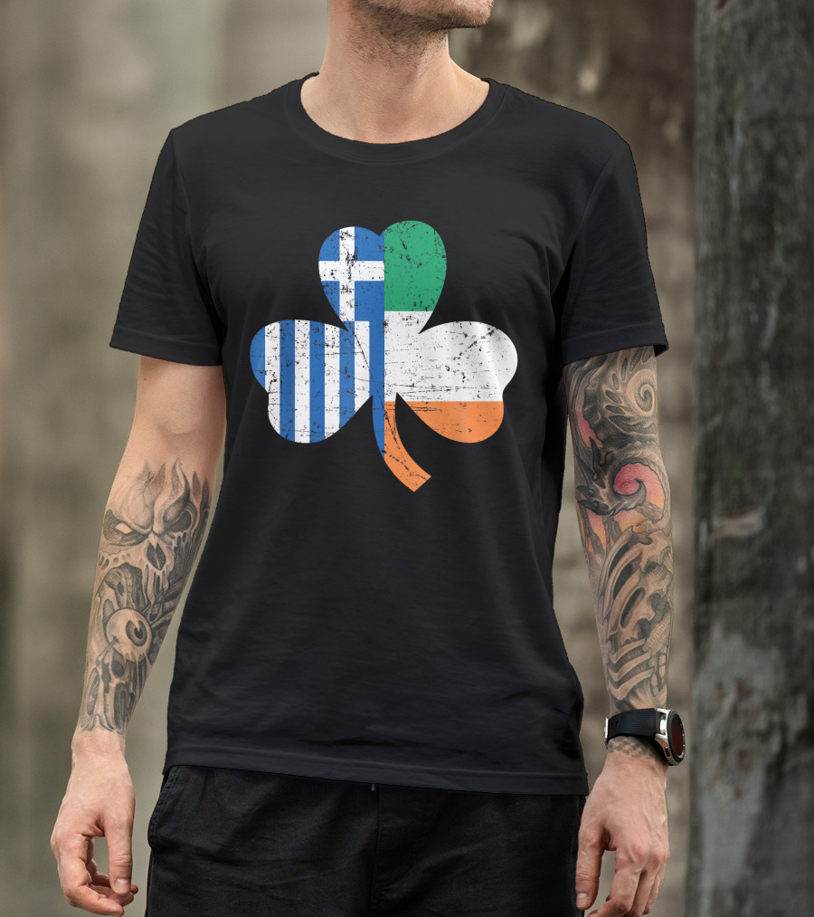 St. Patrick's Day Shamrock With Greek And Irish Flag Colors T-Shirt