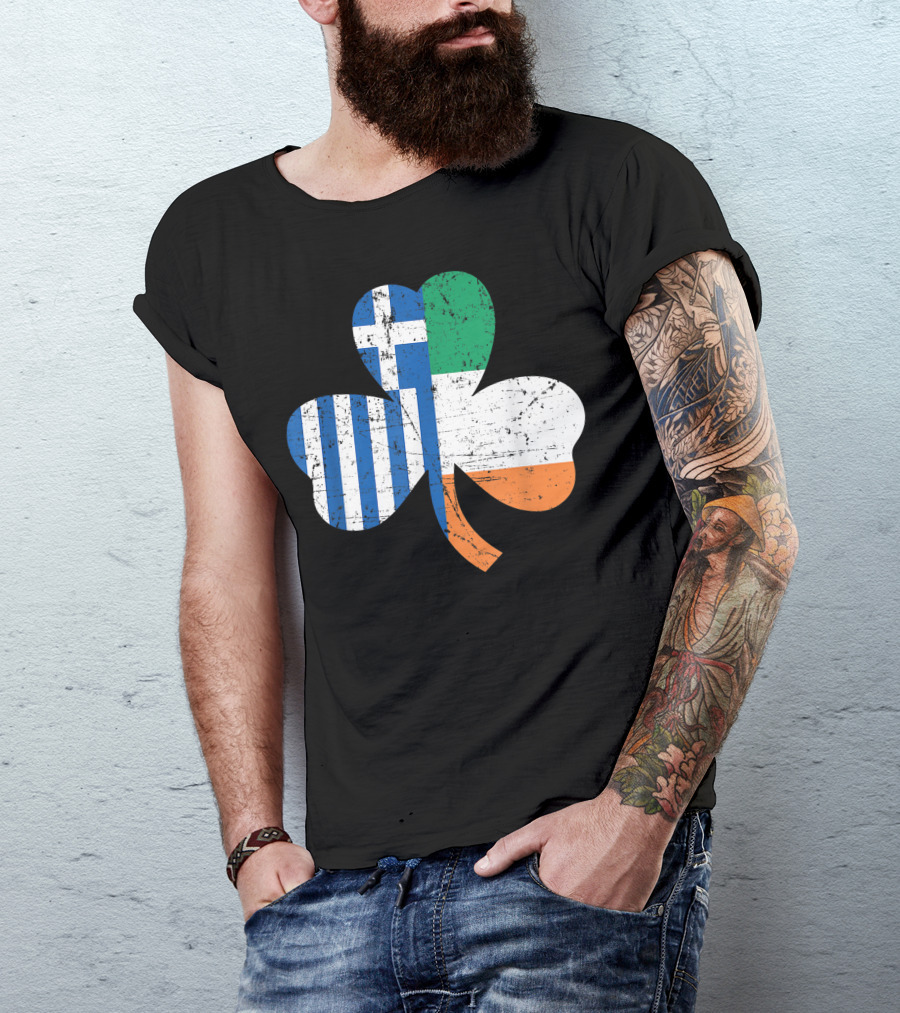 St. Patrick's Day Shamrock With Greek And Irish Flag Colors T-Shirt
