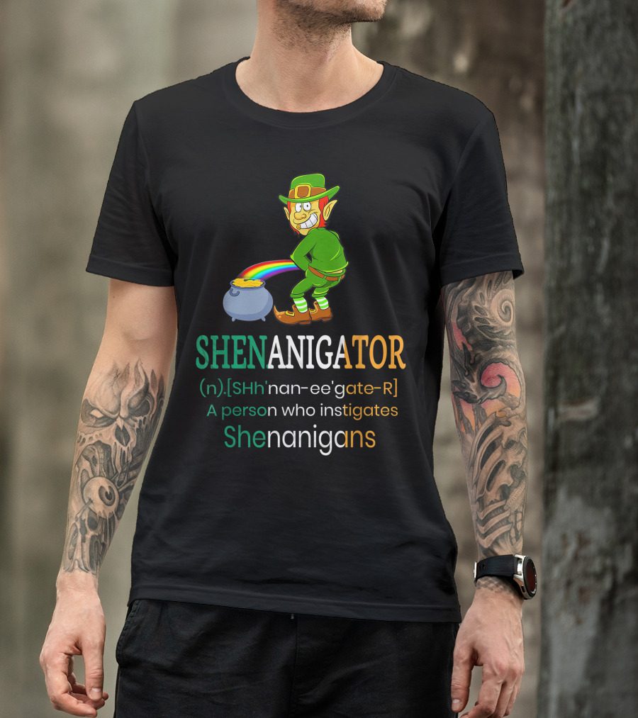 St Party's Day Leprechaun Shenanigator Definition Rainbow Pot Of Gold T-Shirt
