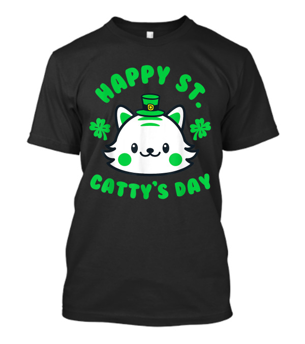 Happy St Catty's Day Cute Cat With Leprechaun Hat And Shamrocks T-Shirt