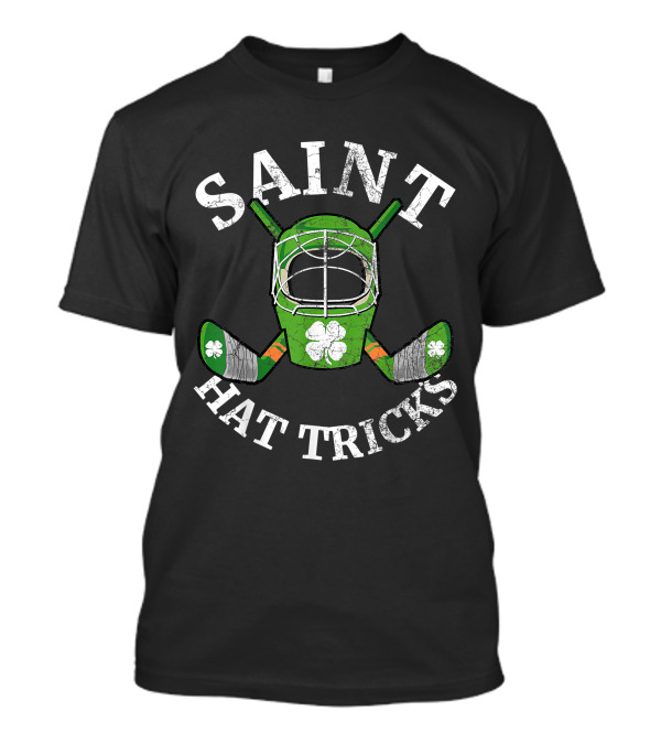 Saint Hattrick's Hockey Shamrock Goalie Mask And Sticks T-Shirt