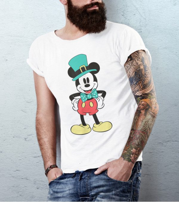 Mickey Mouse Green Top Hat And Bow Tie Irish T-Shirt
