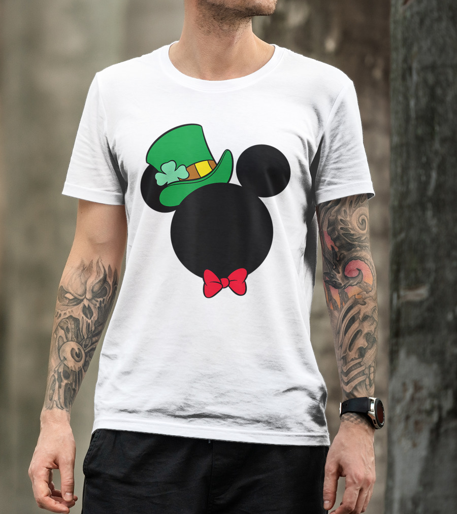 Disney Mickey Mouse St. Patrick's Day Irish Icon With Green Hat And Bow Tie T-Shirt