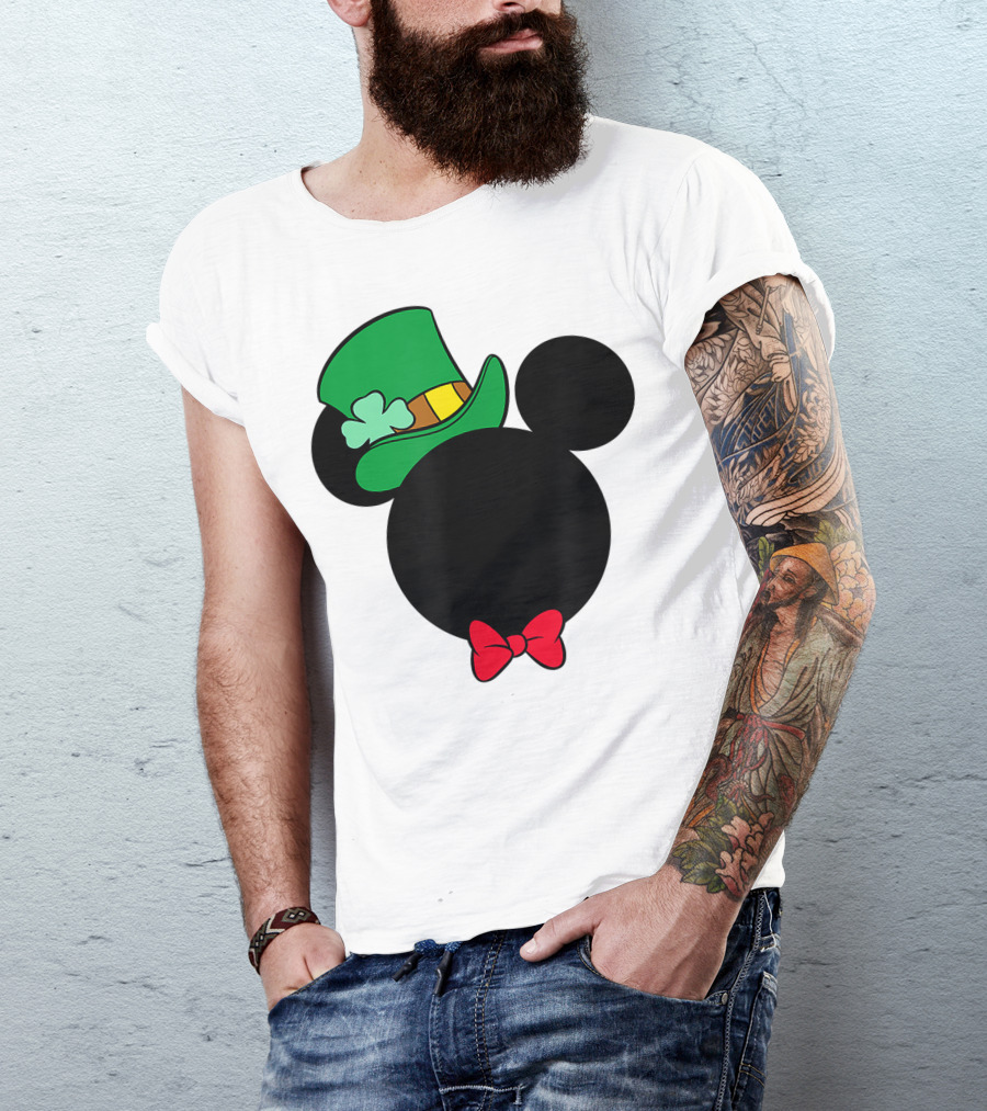 Disney Mickey Mouse St. Patrick's Day Irish Icon With Green Hat And Bow Tie T-Shirt