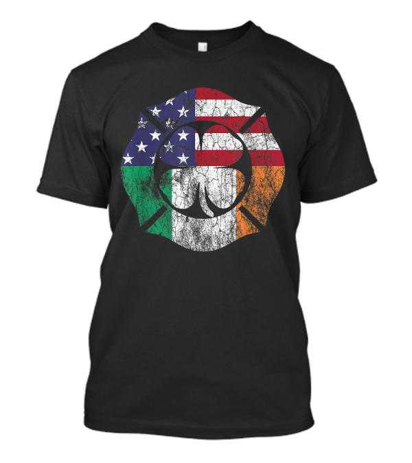 Firefighter St. Patrick's Day Shamrock With Irish And American Flag Colors T-Shirt