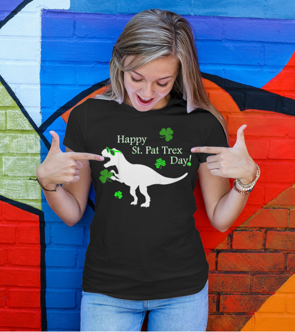 Kids Happy St Pat Trex Day Cute St Patrick's With Shamrocks And Dinosaur T-Shirt