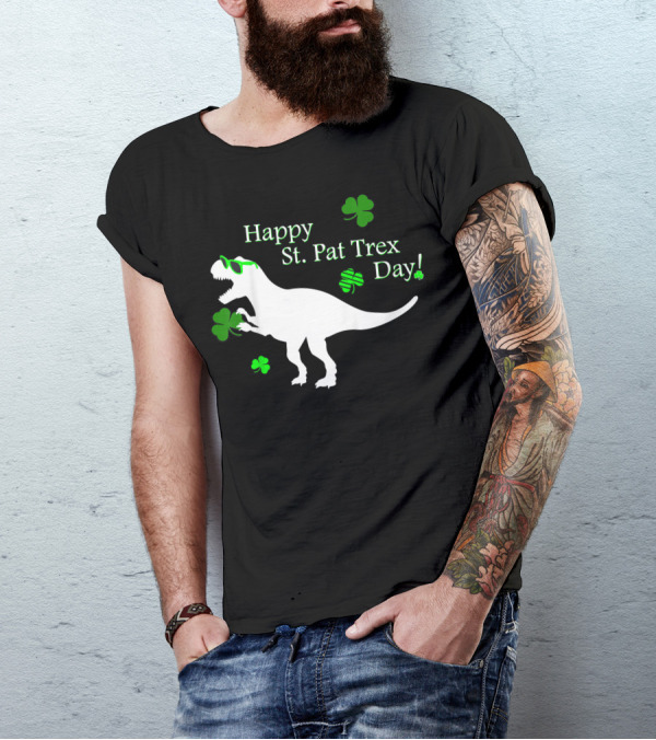 Kids Happy St Pat Trex Day Cute St Patrick's With Shamrocks And Dinosaur T-Shirt