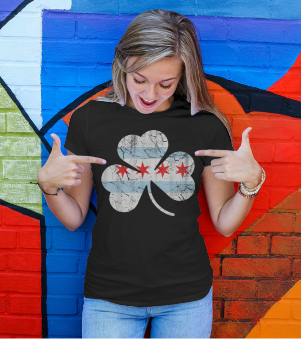 Chicago Flag Shamrock Irish Icon Heritage T-Shirt