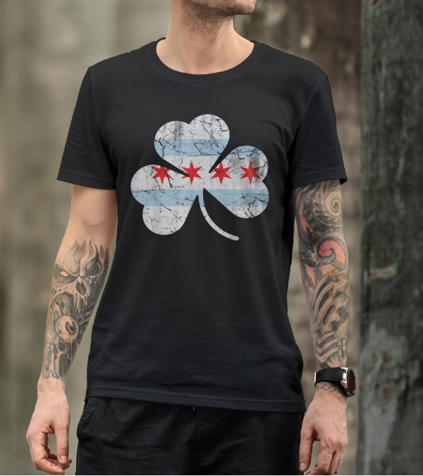 Chicago Flag Shamrock Irish Icon Heritage T-Shirt