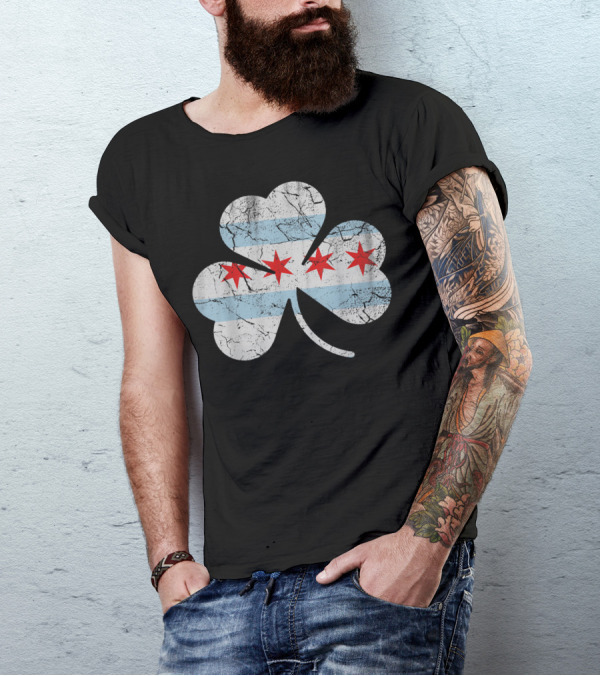 Chicago Flag Shamrock Irish Icon Heritage T-Shirt