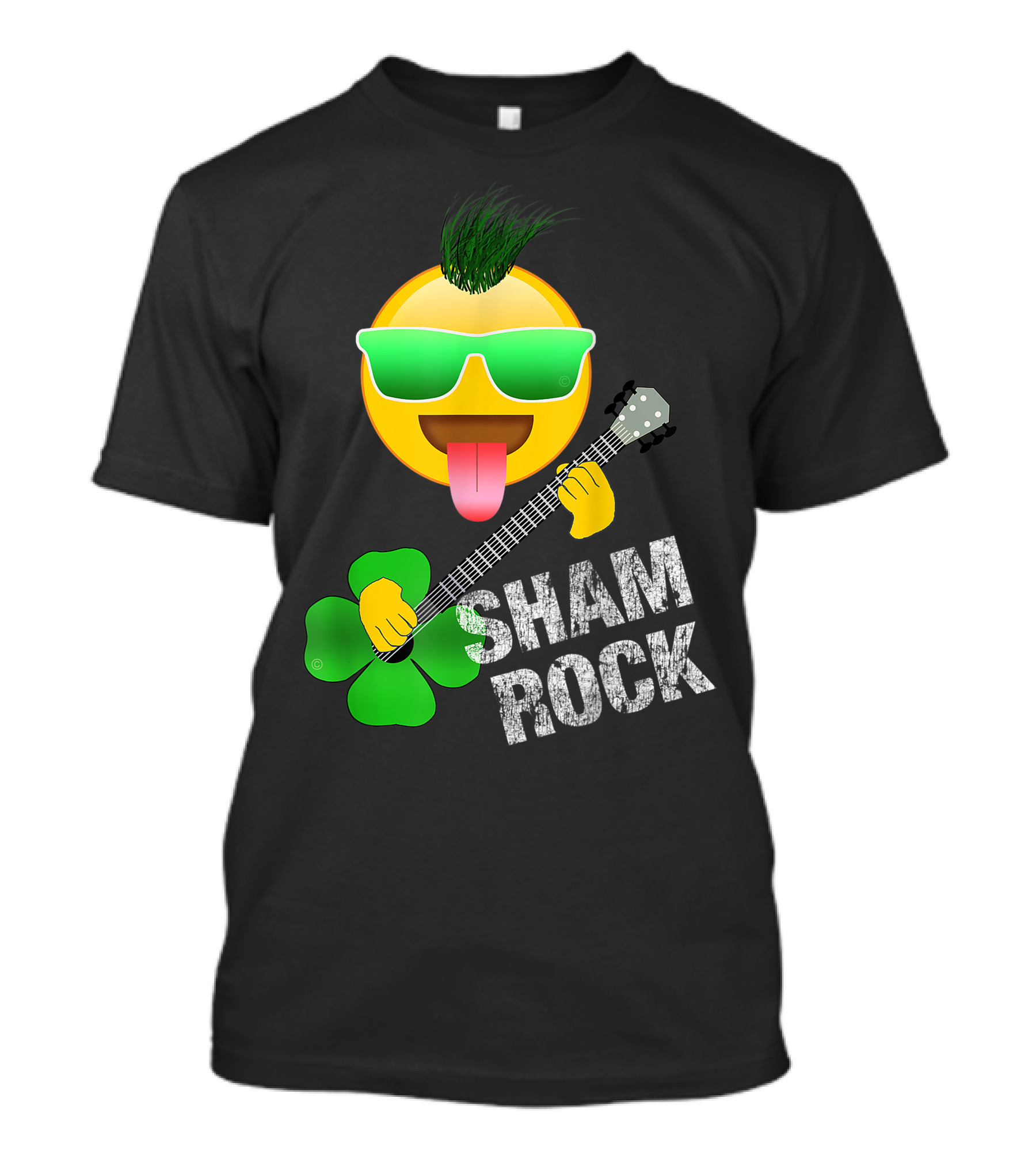 St. Patrick's Day Sham Rock Emoji With Guitar And Shamrock T-Shirt