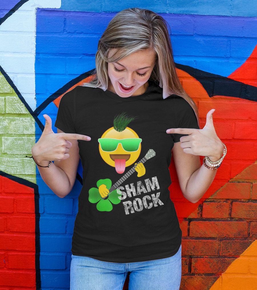 St. Patrick's Day Sham Rock Emoji With Guitar And Shamrock T-Shirt