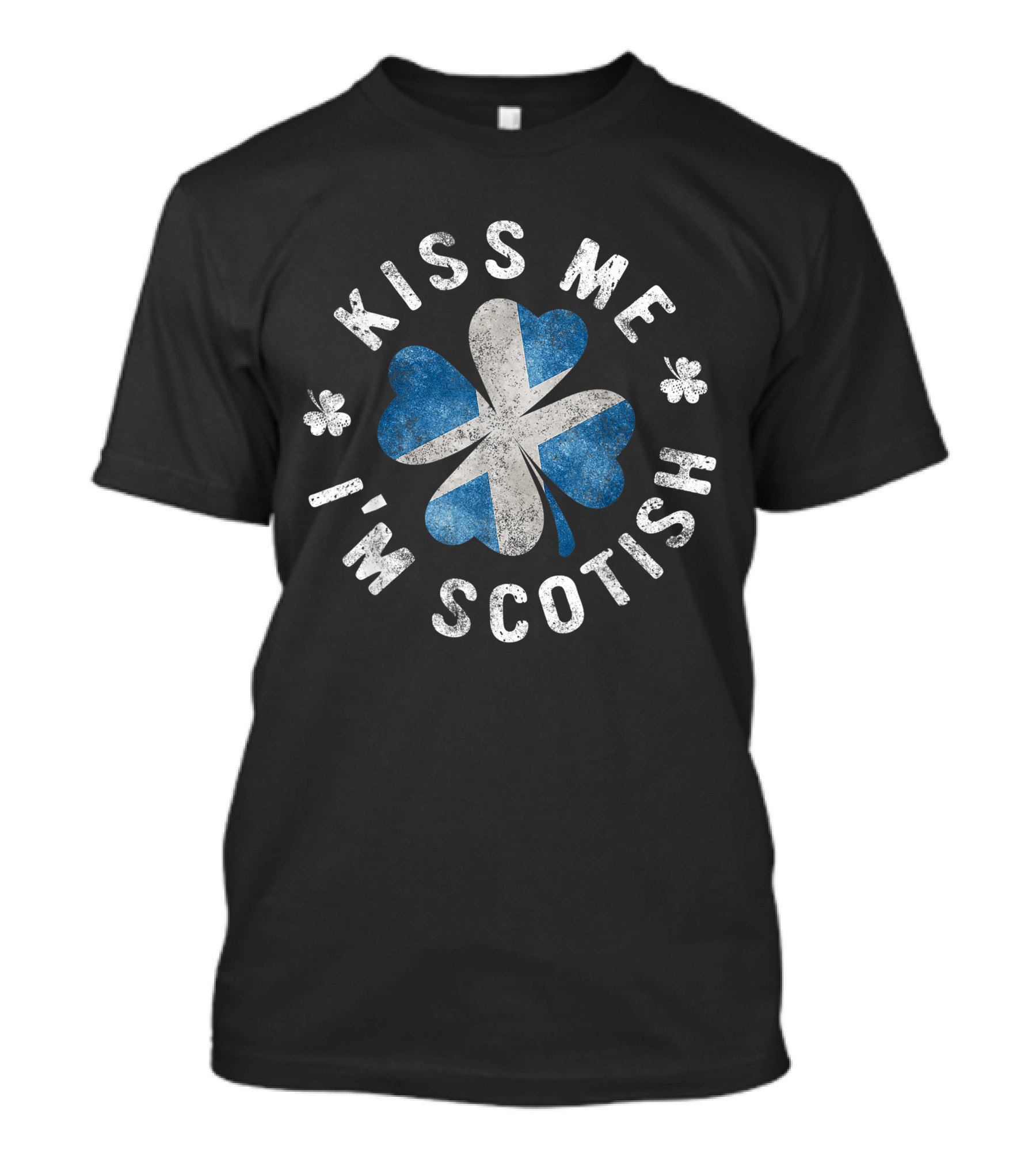 Kiss Me I'm Scottish St. Patrick's Day Four-Leaf Clover With Scotland Flag T-Shirt