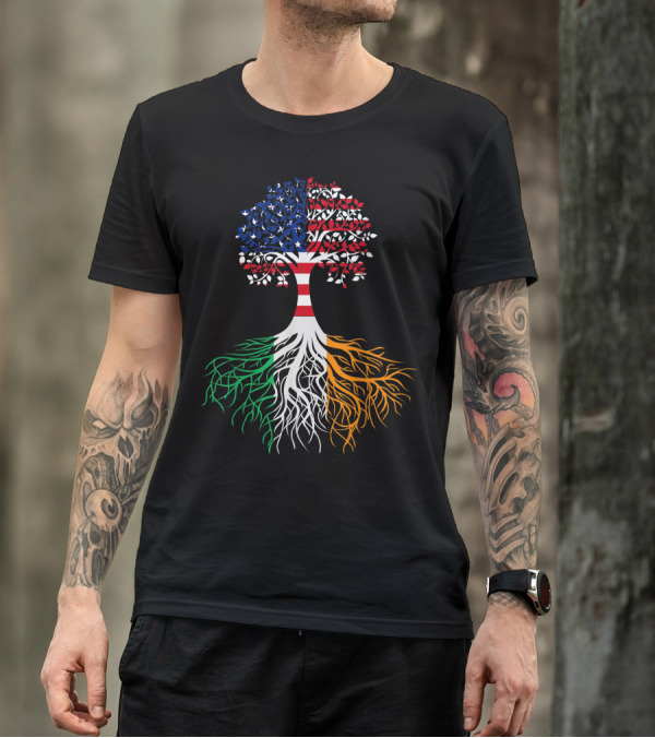 St. Patrick's Day Irish Roots American Branches USA Flag Tree T-Shirt