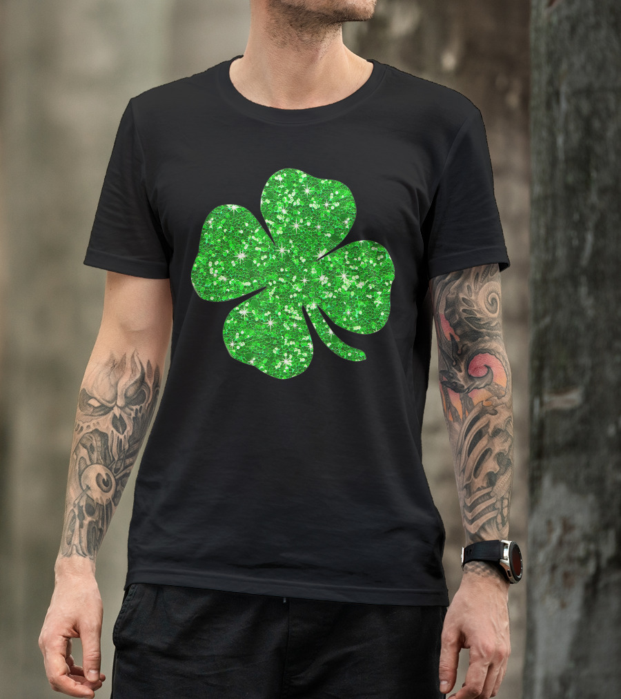 St. Patrick's Day Glitter Green Shamrock Sparkling Clover T-Shirt