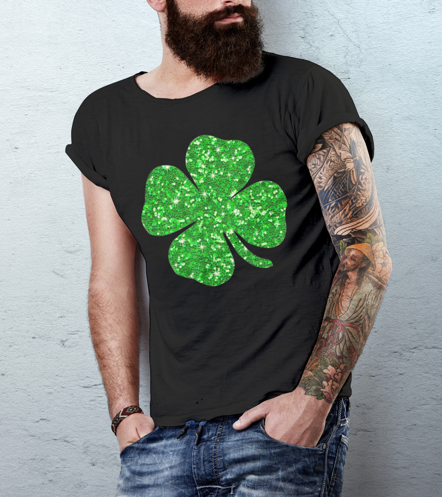 St. Patrick's Day Glitter Green Shamrock Sparkling Clover T-Shirt