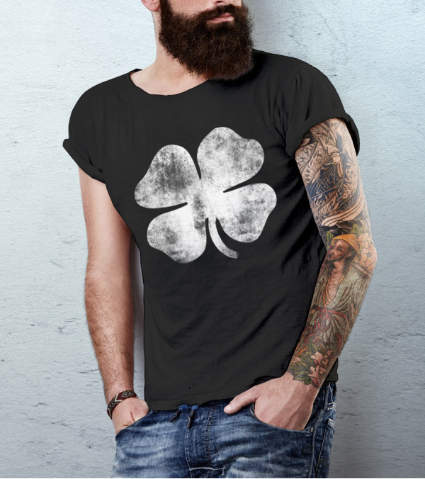 Lucky Shamrock Vintage Grunge Style Four-Leaf Clover T-Shirt