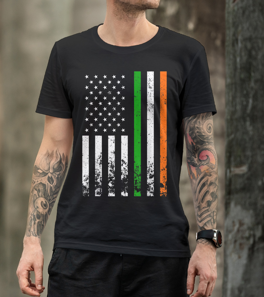 Irish American Flag Distressed USA Ireland Stripes T-Shirt