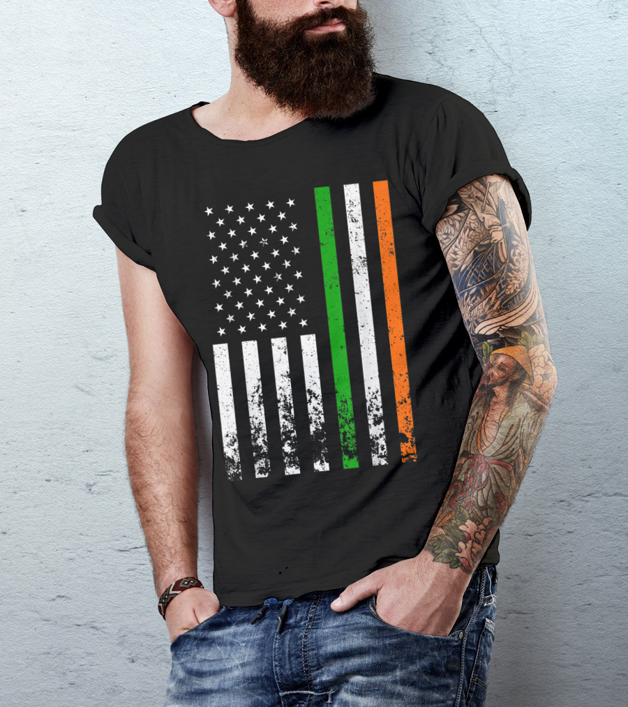 Irish American Flag Distressed USA Ireland Stripes T-Shirt