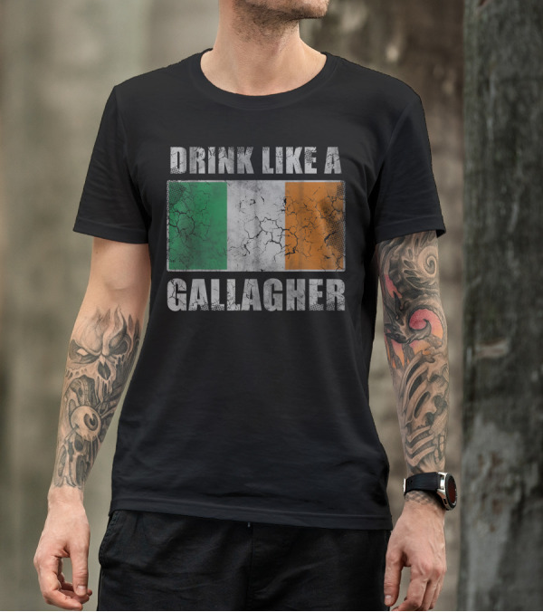Drink Like A Gallagher Irish Flag Cracked Texture T-Shirt
