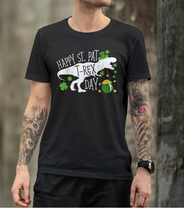 Happy St. Pat T-Rex Day Saint Patrick's Day Dinosaur Clover Coins Hat T-Shirt