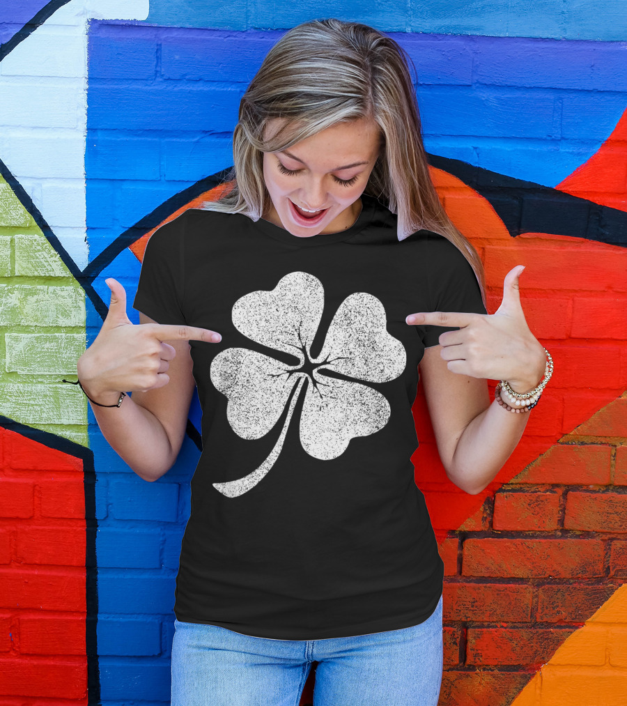 White Four Leaf Clover Grunge Texture T-Shirt
