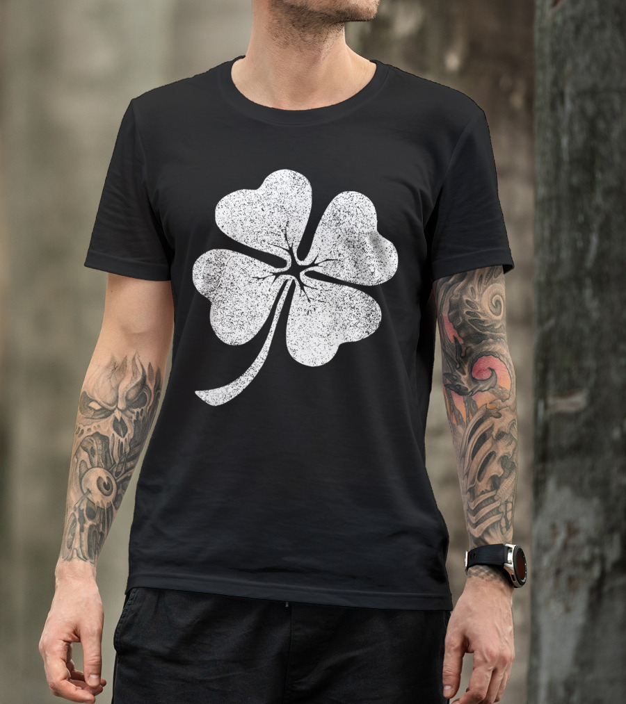White Four Leaf Clover Grunge Texture T-Shirt