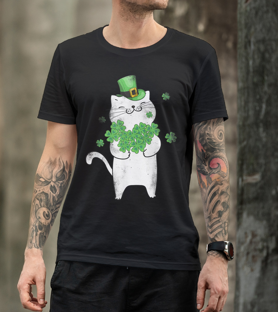 Lucky Cat Leprechaun Shamrock Lover T-Shirt